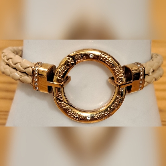 Vintage Folli Follie Rose Gold Sterling Plate & Leather Boho Bracelet Jewelery - Picture 2 of 6